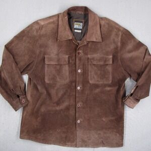 BC Ethic Skins Mens Brown Suede Leather Button Front Shirt Jacket Large Y2K